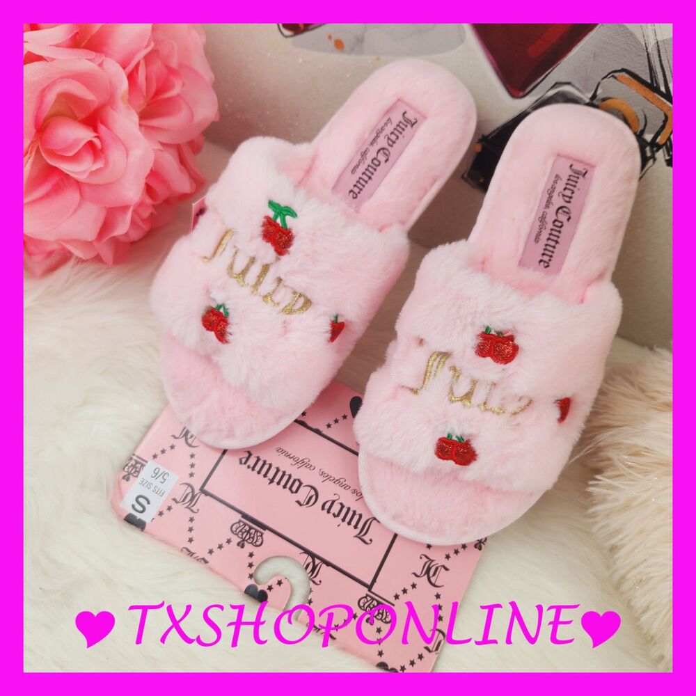 💗🍒Juicy Couture Cherry Print Plushy Slippers Slides🍒💗
